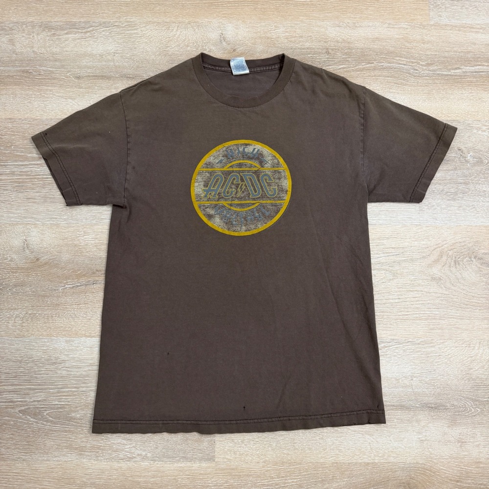 ACDC High Voltage Graphic T-Shirt Mens Large Brown Alstyle AAA Band Tee